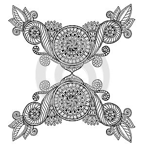 Ethnic floral zentangle, doodle background pattern in vector.