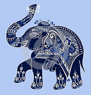 Ethnic folk art indian elephant, vector