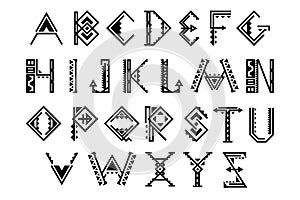 Ethnic font. Native american indian alphabet vector set photo