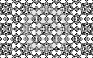 Ethnic geometric background inspired by oriental doodling. Abstract black white template.