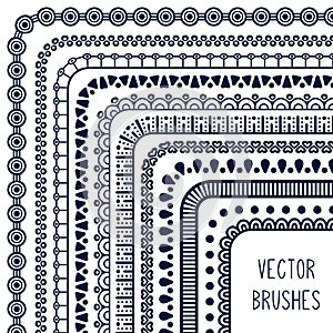 Ethnic hand drawn vector line border set and