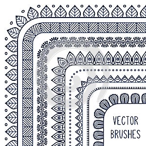 Ethnic hand drawn vector line border set and