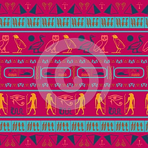 Ethnic hieroglyph symbols seamless pattern design