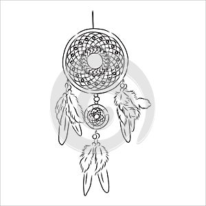 Ethnic illustration with American Indians dreamcatcher. Hand-drawn vector eps10.