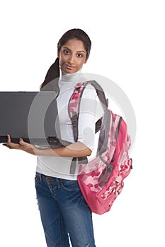 Ethnic Indian College student with laptop PC