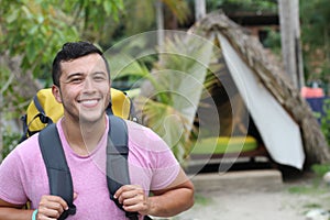 Ethnic man enjoying ecotourism in South America photo