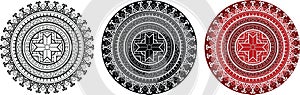 Ethnic mandala with geometric sumbol sun for coloring book. Round pattern with thick contour