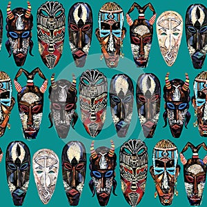 Ethnic mask seamless pattern. african tribal totem background