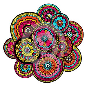 Ethnic mehndi ornament. Indian style. Beautiful doodle art floral composition. Doodle floral drawing. Zentangle ornament