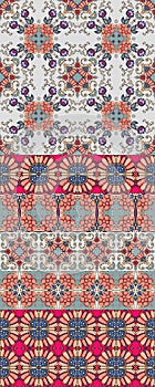 Ethnic ornamental print for fabric with lilac tulip flowers. Indian, persian, turkish, morrocan motives. Vector summer design