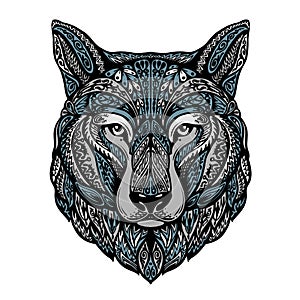Ethnic ornamented wolf or dog. Vector illustration photo