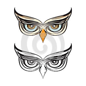 Ethnic Owl Bird Eyes Drawing Wisdom Ornament Illustration