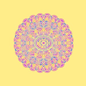 Ethnic pattern. Authentic mandala print on yellow background. Vector illustration. photo