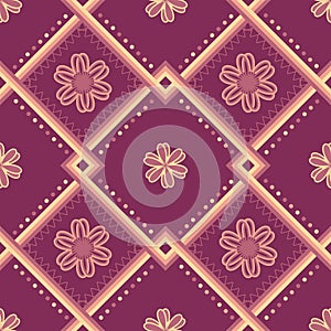 Ethnic pattern with geometric seamless flower in purple background for fabric with autumn color