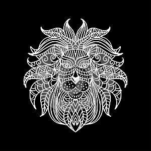 Ethnic patterned head of lion. Hand drawing illustration. photo