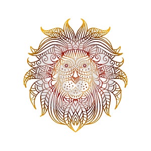 Ethnic patterned head of lion. Hand drawing illustration. photo