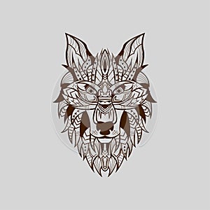 Ethnic patterned head of Wolf Front view