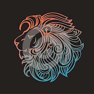 Ethnic patterned ornate hand drawn head of Lion. Black and white doodle vector illustration. Sketch for tattoo, poster