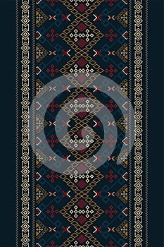 Ethnic pixel patterns art design geometric aztec batik fabric knitting cloth handmade background. and Cross stitch Idian clothes photo
