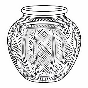 Ethnic Pot Coloring Page: Soft Crosshatchings, Free Brushwork, Phoenician Art