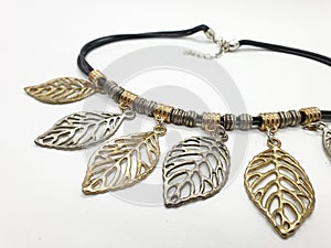 Ethnic Retro Vintage Classic Woman Necklace from Stainless Steel Aluminium Gold and Silver Color in White  Background 07