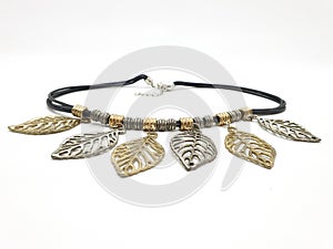 Ethnic Retro Vintage Classic Woman Necklace from Stainless Steel Aluminium Gold and Silver Color in White  Background 09