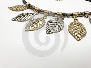 Ethnic Retro Vintage Classic Woman Necklace from Stainless Steel Aluminium Gold and Silver Color in White  Background 12