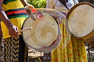 Ethnic and rudimentary drums in a religious festival