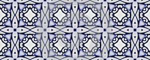 Ethnic Seamless Mosaic. Indigo Abstract Hand drawn Ornament. Blue Geometric Wallpaper.