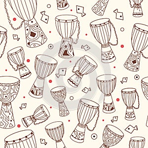 Ethnic seamless pattern with african drums djembe