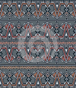 Ethnic seamless pattern with american indian traditional ornament in blue and gold colors.