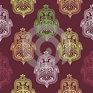 Ethnic seamless pattern with hamsa