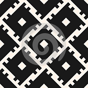 Ethnic seamless traditional pattern. Geometric tribal black and white square shapes.
