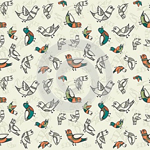 Ethnic style birds - vintage seamless vector pattern