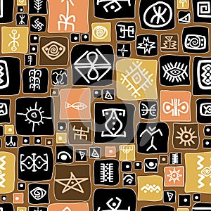 Ethnic symbols geometrical seamless pattern