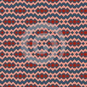 Ethnic vector pattern. Seamless tribal illustration with red, pink, blue zigzag