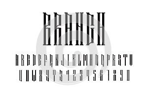 Ethnic vector serif font. Authentic slavic stylized alphabet bold symbols.