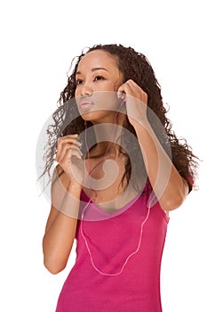 Ethnic woman fitness work out with music
