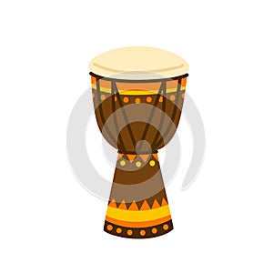 Ethnical colorful drum vector illustration. Brazilian or African beat musical instrument isolated on white background photo