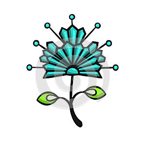 ethnically stylized blue, turquoise wildflower cornflower, vector