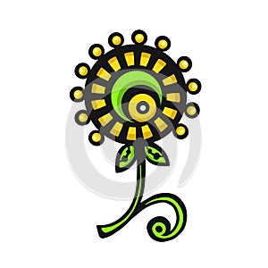 ethnically stylized bright dandelion flower, vector