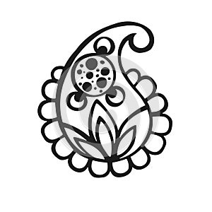 ethnically stylized linear paisley outline, vector without color