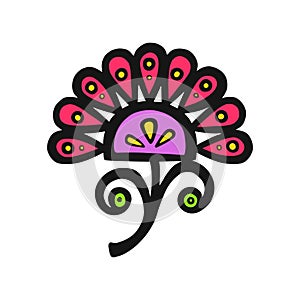 ethnically stylized pink flower with petals, vector