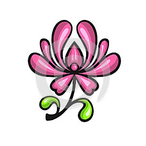ethnically stylized pink fuchsia flower bud with petals, vector