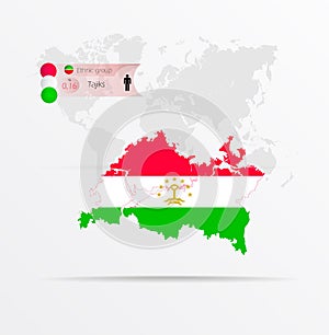 The ethnicities in Tatarstan, ethnic group Tajiks ethnic groups. Map Tatarstan combined with Tajiks ethnic groups flag