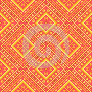 Ethnics geometric yellow seamless in orange background for fabric