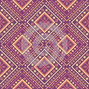 Ethnics geometric yellow seamless in purple background for fabric