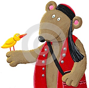 Ethno bear with bird