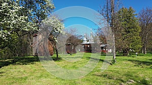 The ethnographic museum in Ukraine at the summer aerial view