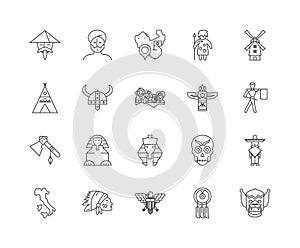 Ethnology line icons, signs, vector set, outline illustration concept photo